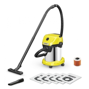 Vacuum Cleaner, KARCHER, Wet and dry vacuum cleaner WD 3 S V-17/4/20 + 4 FB, 1000 Watts, Suction power 230W, Capacity 17 l, Noise 74 dB, Yellow, Weight 4.8 kg, 1.628-152.0