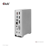 CLUB3D Docking station(Metal casing)1x USB Gen2 Type-C Female (data) 2x USB Gen2 Type-A Female 1x USB Gen1 Type-A Female 1x USB Type-A (RED) Smart Charging port 5V/2.4A Max. • 2x HDMI™ (DP Alt Mode) 1x DP™ (DP Alt Mode) hdr 1x VGA 1x RJ45 1 + 120 Watt