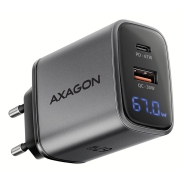 Axagon ACU-PQ67D PD3.0 & QC4+ 2xOUTPUTS, LCD display, wall charger 67W