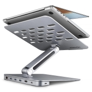 Axagon HMC-STND Multi-port USB-C 5Gbps hub and aluminum stand for laptops. HDMI 4k/60Hz, GLAN, PD and 3 USB-A ports. USB-C cable 60 cm.