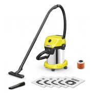 Vacuum Cleaner, KARCHER, Wet and dry vacuum cleaner WD 3 S V-17/4/20 + 4 FB, 1000 Watts, Suction power 230W, Capacity 17 l, Noise 74 dB, Yellow, Weight 4.8 kg, 1.628-152.0