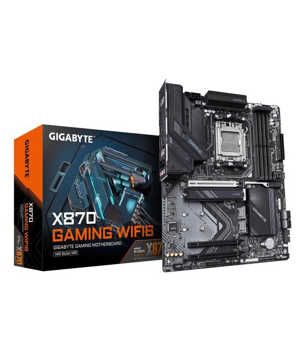 Mainboard, GIGABYTE, AMD X870, SAM5, ATX, Memory DDR5, Memory slots 4, 3xPCI-Express 16x, 2xM.2, 1xHDMI, 1xAudio-In, 1xAudio-Out, 1xMicrophone, 4xUSB 3.2, 2xUSB-C, 1xRJ45, X870GAMINGWF6