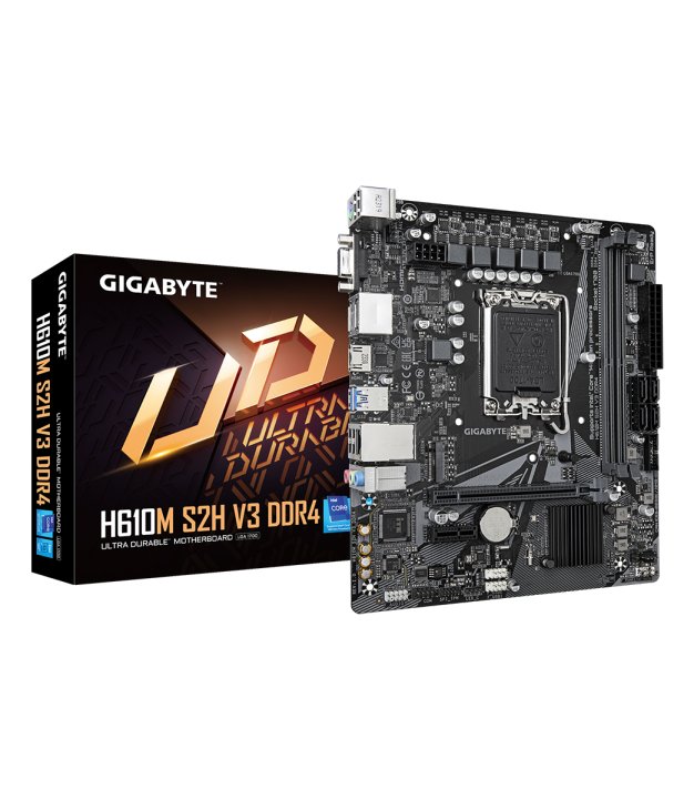 Mainboard, GIGABYTE, Intel H610, LGA1700, Micro-ATX, Memory DDR4, Memory slots 2, 1xPCI-Express 3.0 1x, 1xPCI-Express 4.0 16x, 1xM.2, 1x15pin D-sub, 1xHDMI, 2xDisplayPort, 4xUSB 2.0, 2xUSB 3.2, 1xPS/2, 1xRJ45, 3xAudio port, H610MS2HV3DDR4