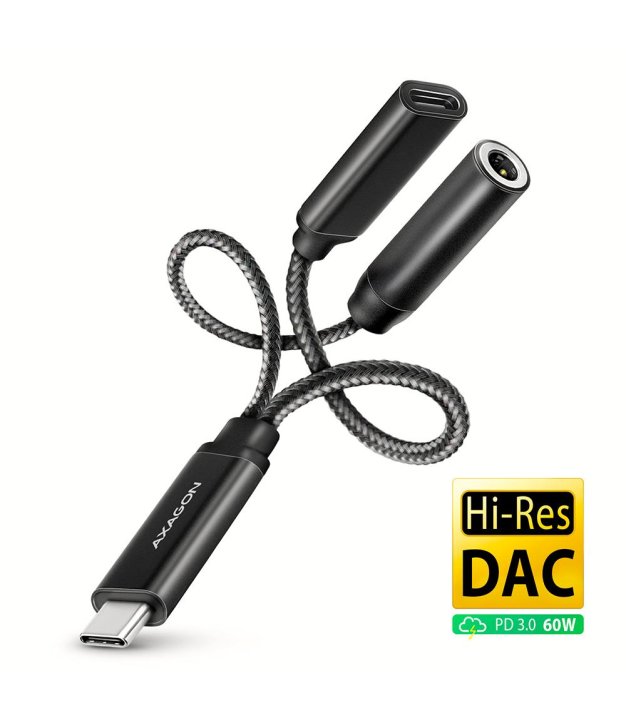 Axagon ADA-HCPD USB-C to 3.5mm jack - Hi-Res DAC audio adapter, 384kHz/32bit, PD 60W 3A